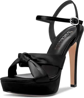 Saekcted Women Stiletto High Platform Heel Peep Open Toe Sandals Ankle Strap Slingback 5.1 Inches Heels Wedding Party
