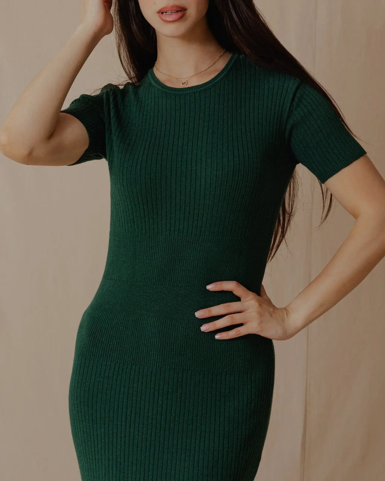 Short Sleeved Knit Dress Olive