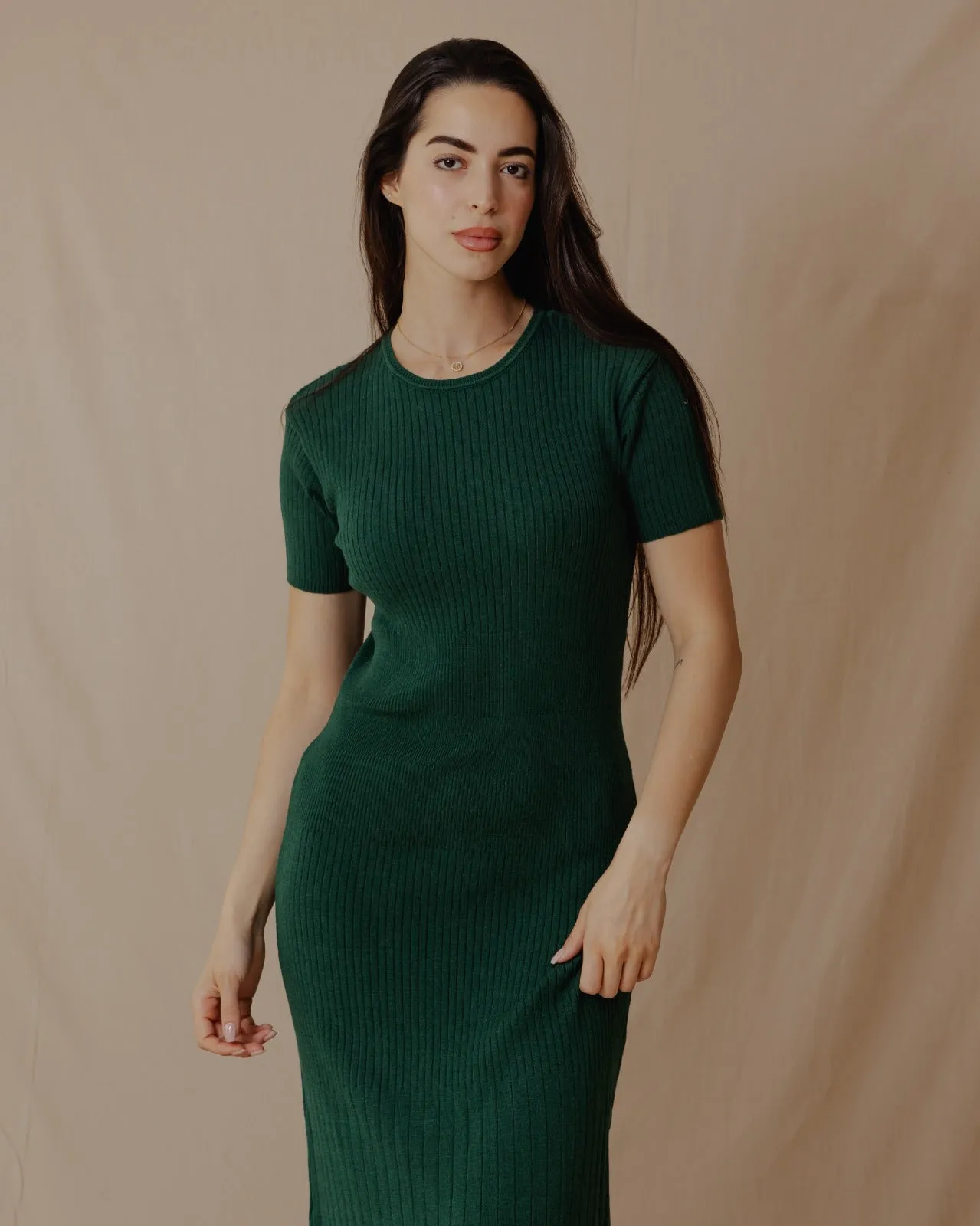 Short Sleeved Knit Dress Olive