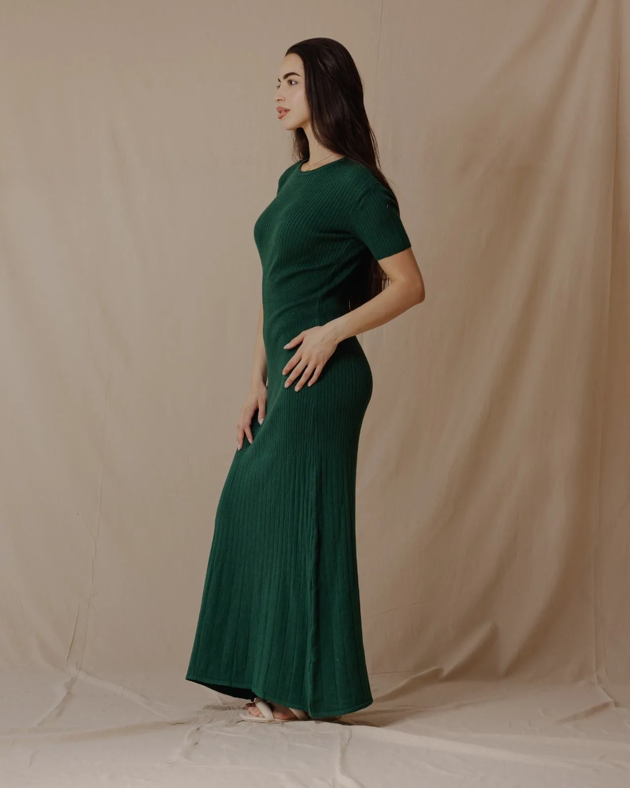 Short Sleeved Knit Dress Olive
