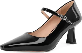 Soireelady Womens Kitten Heel Mary Jane Shoes Low Heel Little Square Toe Pumps Comfort Fashion Dress Shoes 2.5 Inches