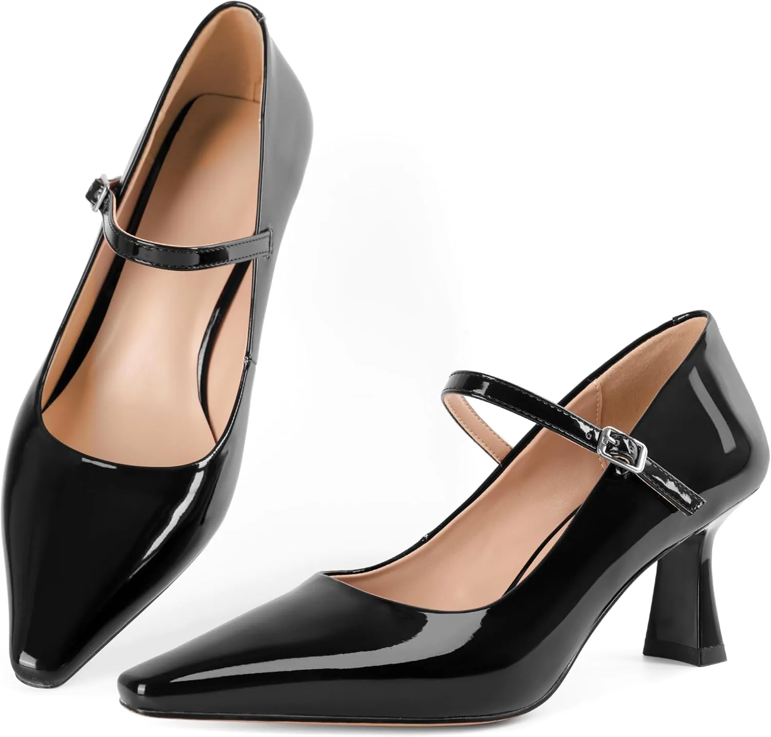 Soireelady Womens Kitten Heel Mary Jane Shoes Low Heel Little Square Toe Pumps Comfort Fashion Dress Shoes 2.5 Inches