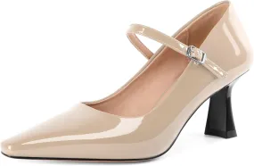 Soireelady Womens Kitten Heel Mary Jane Shoes Low Heel Little Square Toe Pumps Comfort Fashion Dress Shoes 2.5 Inches