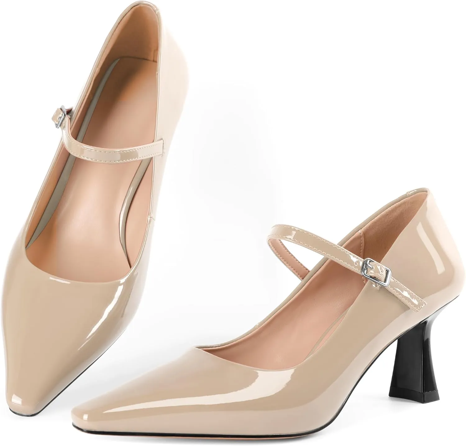 Soireelady Womens Kitten Heel Mary Jane Shoes Low Heel Little Square Toe Pumps Comfort Fashion Dress Shoes 2.5 Inches