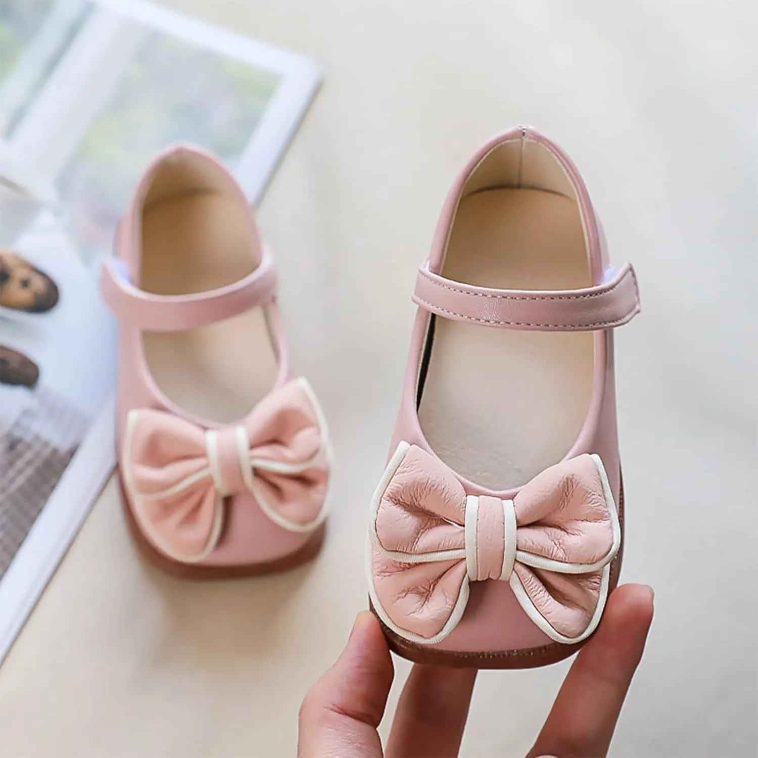 Spring and Summer Girls Casual Shoes Bow Hook Loop Solid Color Comfortable Single Shoes Toddler Girls Running Shoes