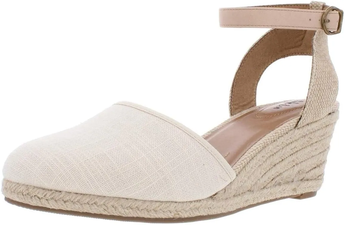 Style & Co. Womens Mailena Canvas Buckle Wedge Sandals Beige 8.5 Medium (B,M)