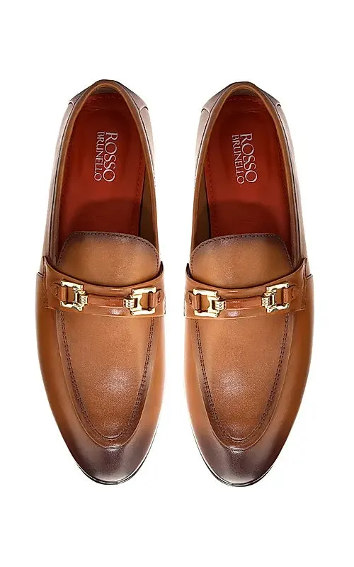 Tan Embellished Leather Loafers