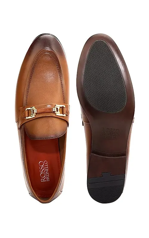Tan Embellished Leather Loafers