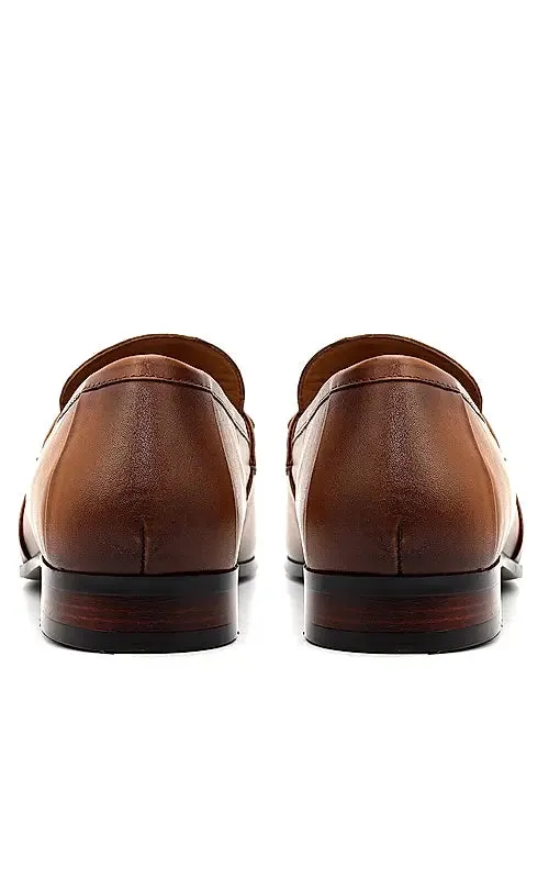 Tan Embellished Leather Loafers