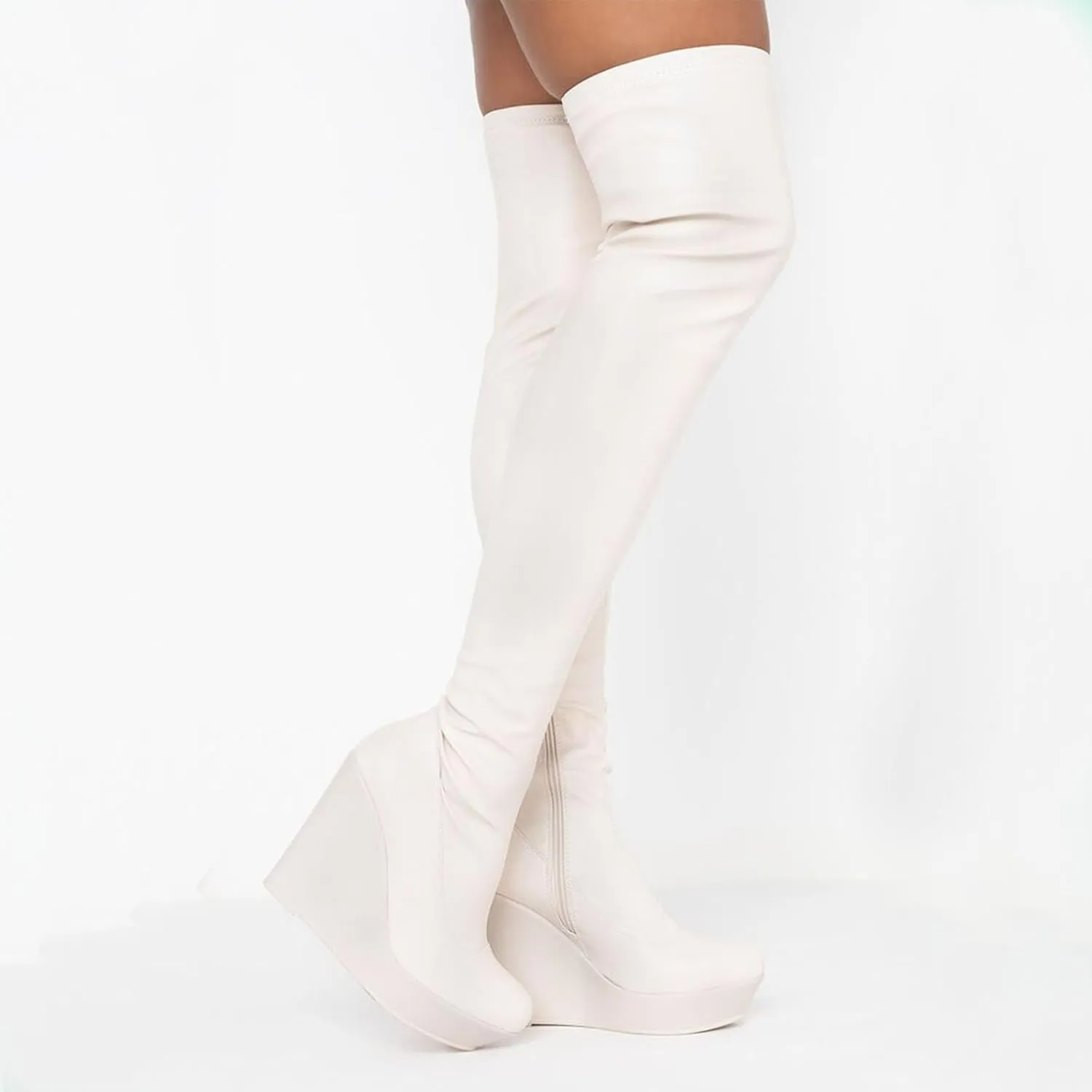 Tight Boots, Women's Long Over The Knee Boots with Round Toe High Heels, Wedge Heels Straight Side Zipper Long Boots Patent Leather Stretch Fashion Women's Boots