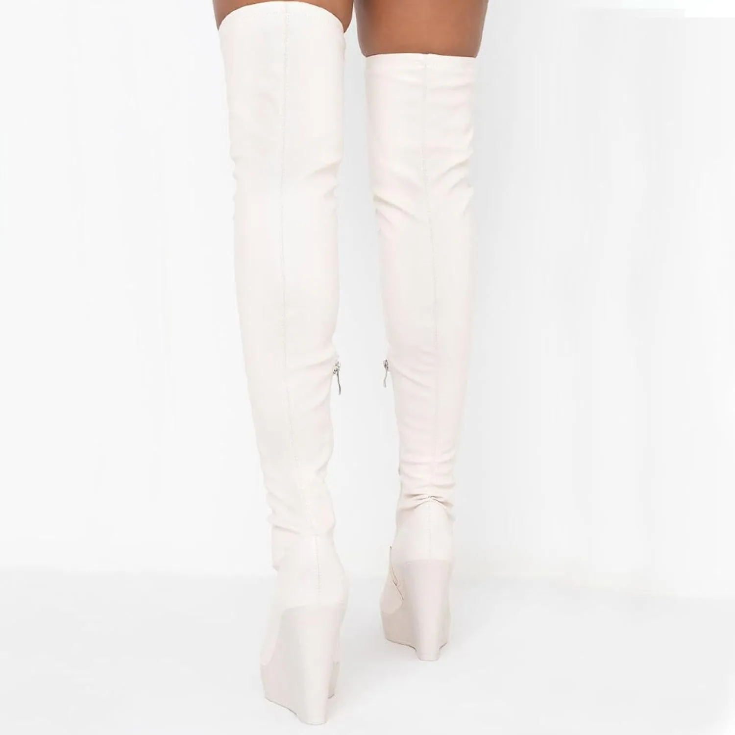 Tight Boots, Women's Long Over The Knee Boots with Round Toe High Heels, Wedge Heels Straight Side Zipper Long Boots Patent Leather Stretch Fashion Women's Boots