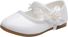 Toddler School Shoes Girls Mary Jane Dress Shoes with Flower Slip-On Casual Ballerina Flat for Wedding, Girls Shoes