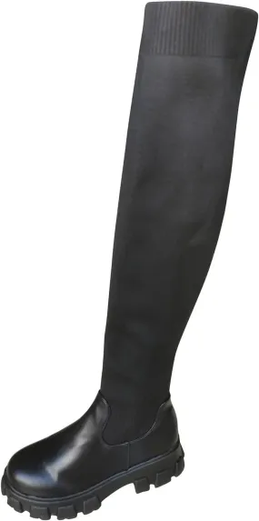 White Cowgirl Boots Lug Sole Thigh High Boots Stretch Platform Knee High Boots Over Knee Tall Long Bootie