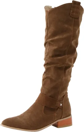 White Cowgirl Boots Retro Solid Color Thigh High Boots Pleated Suede Chunky Heeled Knee High Cowgirl Boots