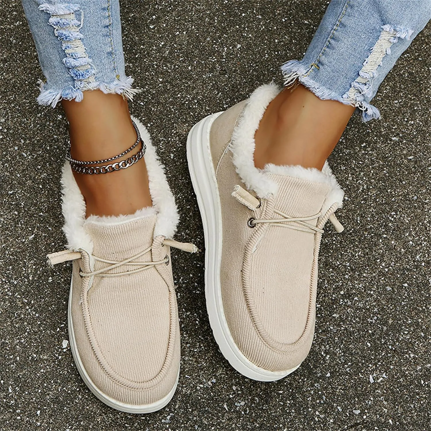 Winter Boots For Women 2024 Slip On Warm Snow Ankle Booties Fashion Fur Lined Outdoor Comfortable Loafers Shoes