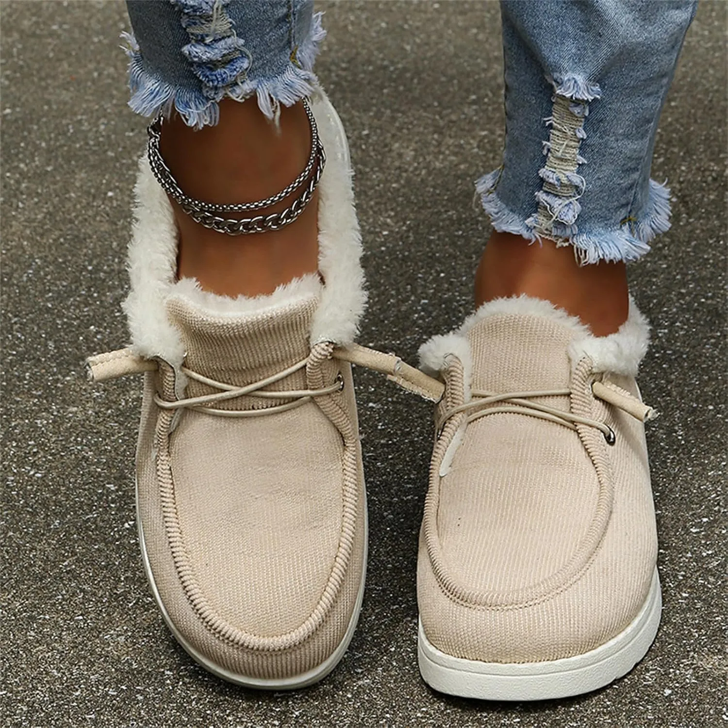 Winter Boots For Women 2024 Slip On Warm Snow Ankle Booties Fashion Fur Lined Outdoor Comfortable Loafers Shoes