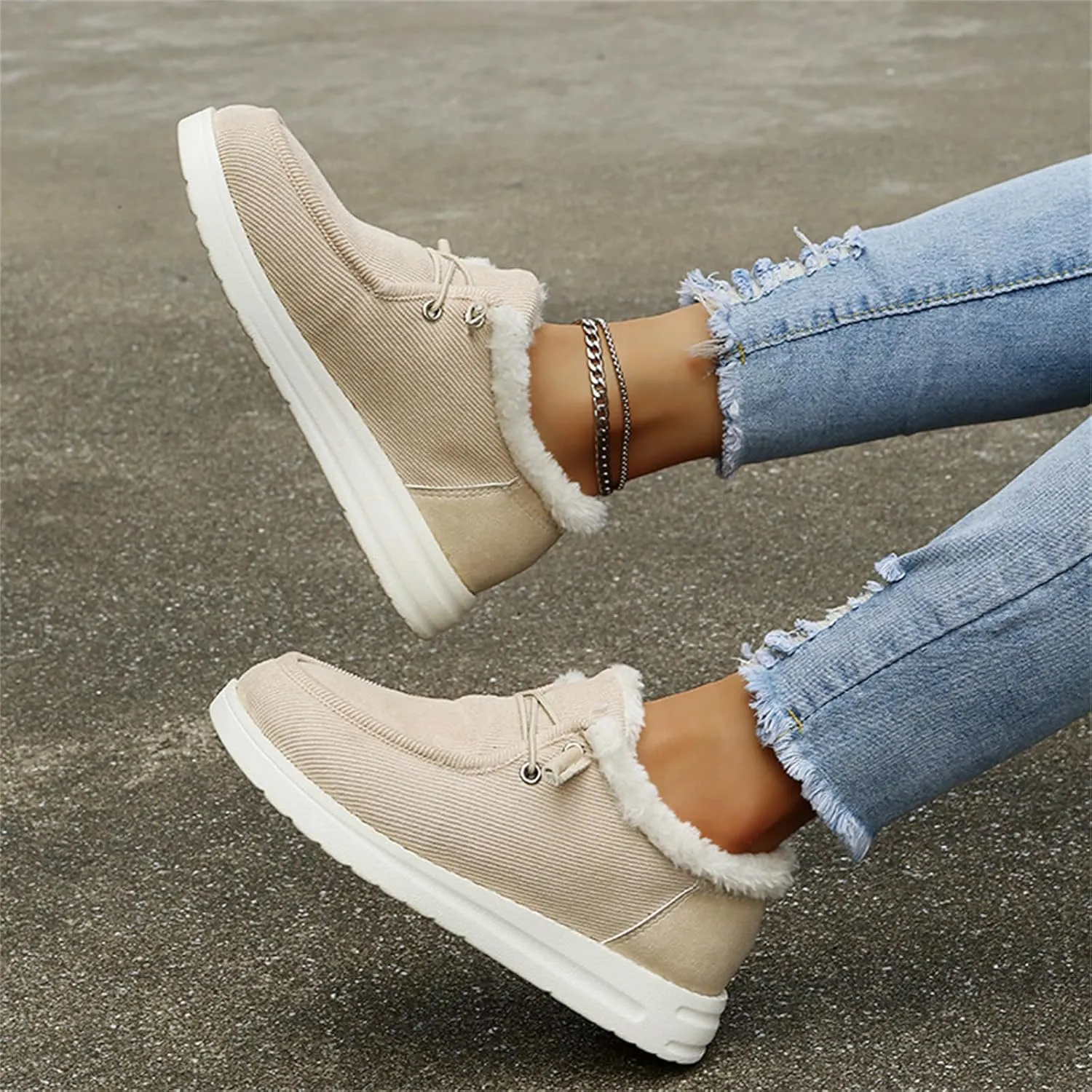 Winter Boots For Women 2024 Slip On Warm Snow Ankle Booties Fashion Fur Lined Outdoor Comfortable Loafers Shoes
