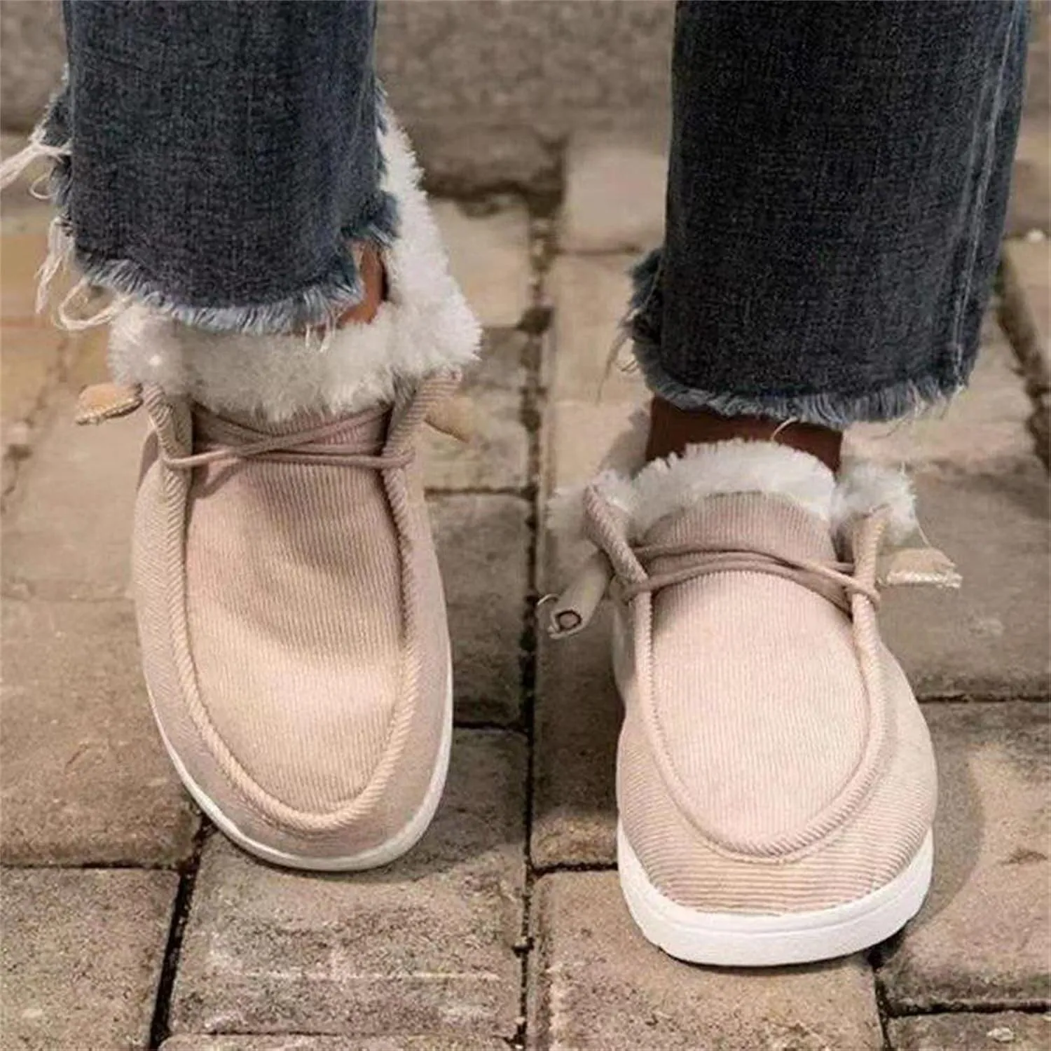 Winter Boots For Women 2024 Slip On Warm Snow Ankle Booties Fashion Fur Lined Outdoor Comfortable Loafers Shoes