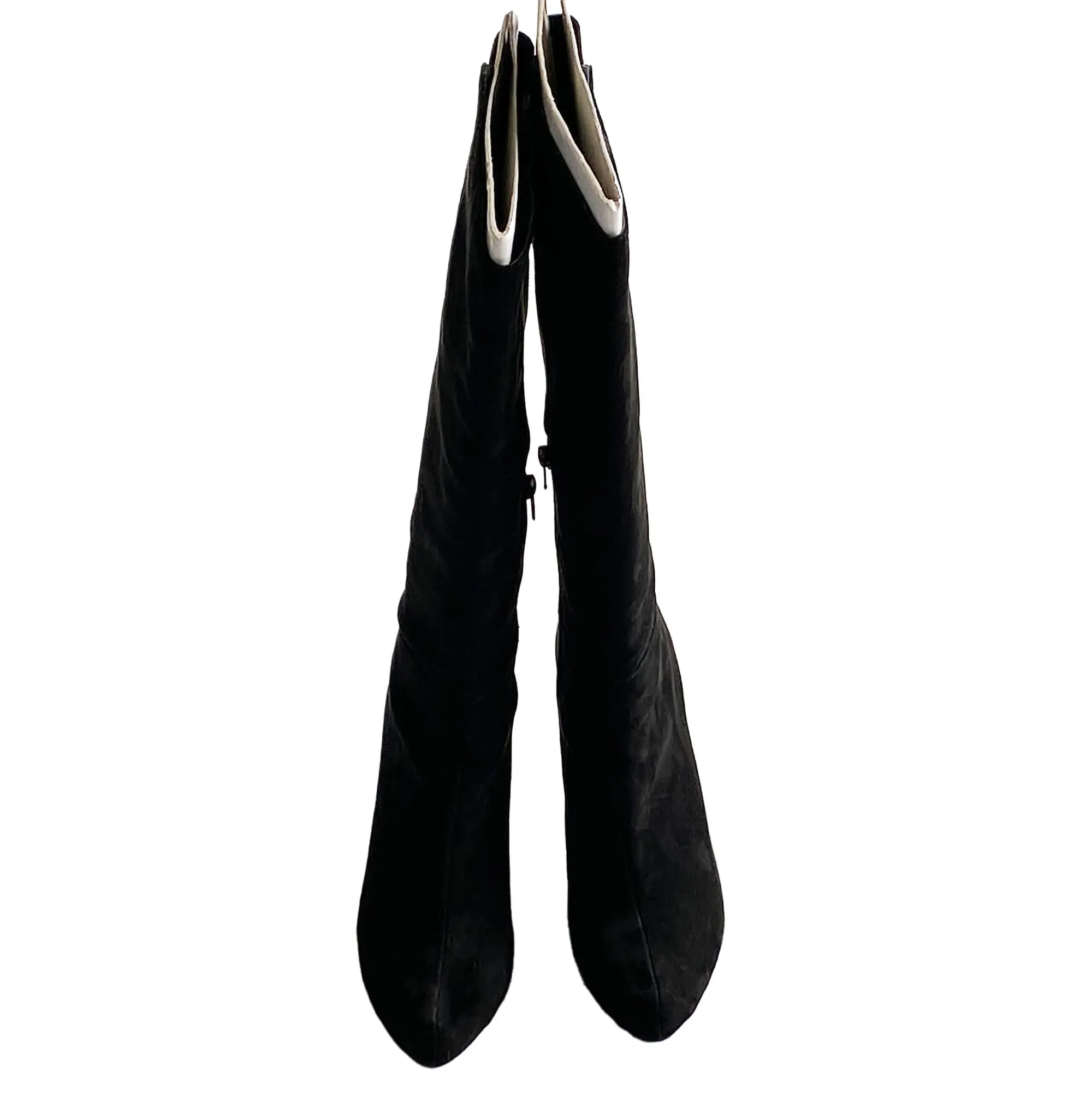 Women's Black Suede Fashion Boots, High Heel, Knee High, Wide Leg - 8M
