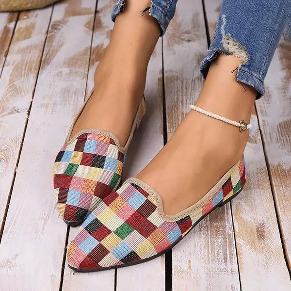 Women's Casual Color Plaid Flat Canvas Shoes 28895271S