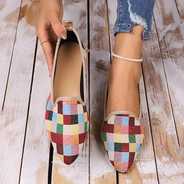Women's Casual Color Plaid Flat Canvas Shoes 28895271S