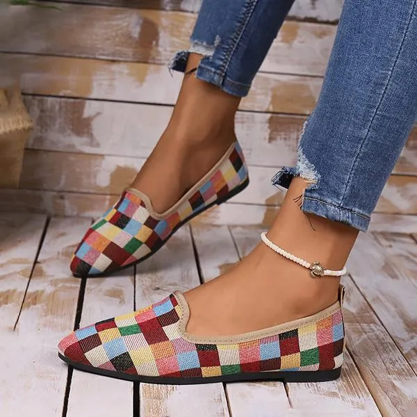 Women's Casual Color Plaid Flat Canvas Shoes 28895271S