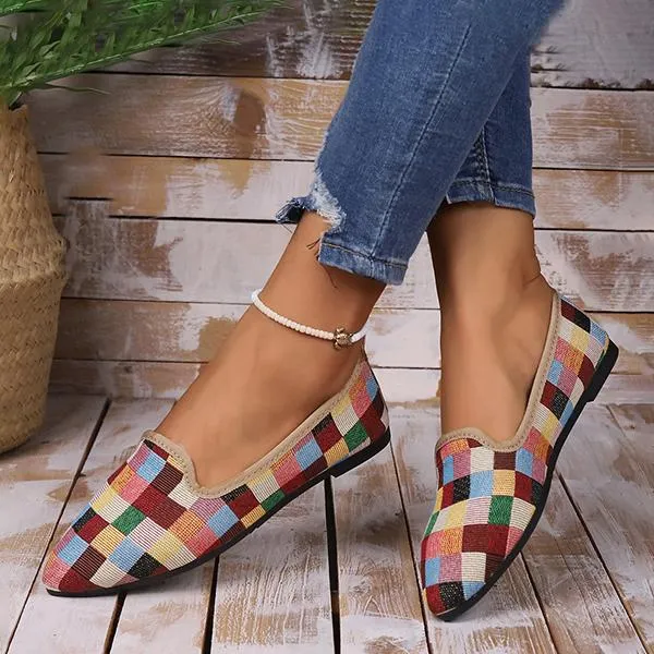 Women's Casual Color Plaid Flat Canvas Shoes 28895271S