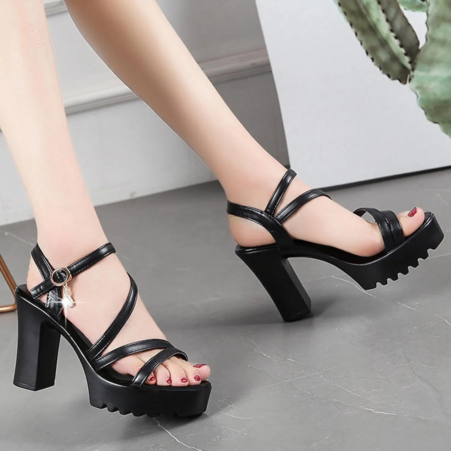 Women'S Chunky Low Heels Open Toe Block Heeled Thick Sole High Heel Square Heel Thick Heels Comfortable Summer
