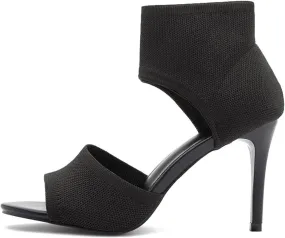 Womens Fish Mouth Stiletto Sandals,Heel High 3.54in Comfortable Dress Heel Sandals,Stretchy Knit Open Toe High Heels (Black,6)
