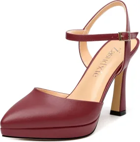 Womens Platform High Heels Pointed Toe Ankle Strap Buckle Stiletto High Heel Pumps Party Evening Dress Shoes 4 Inch