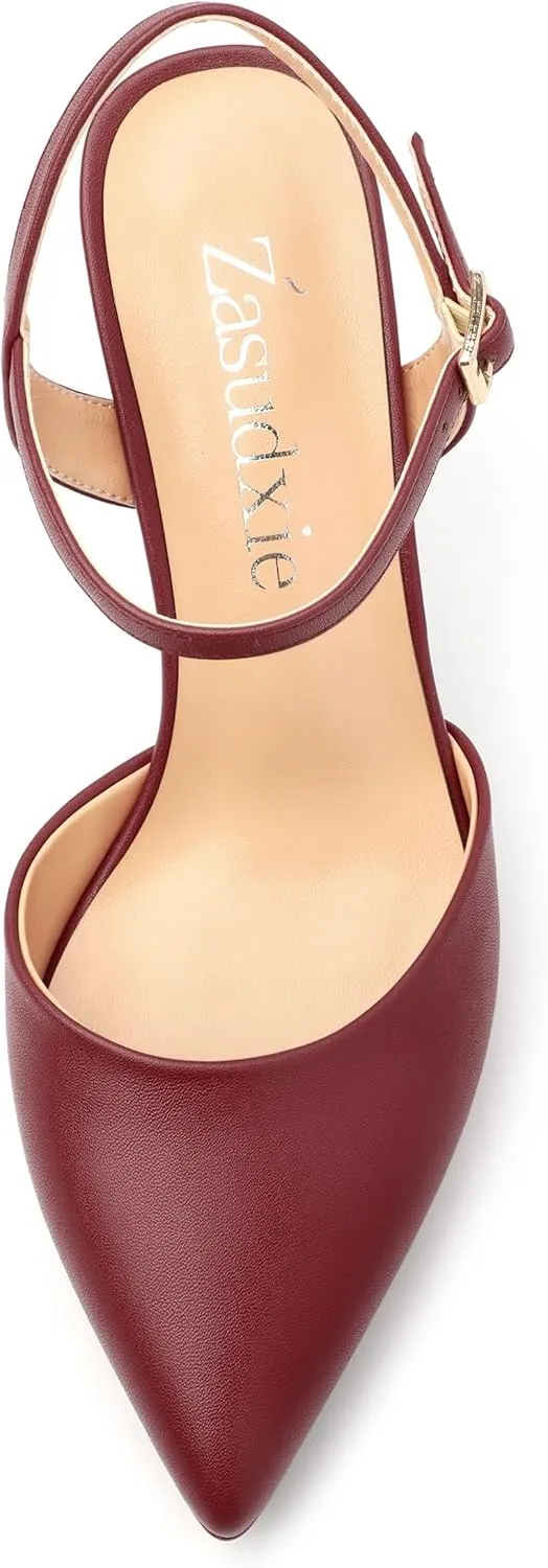 Womens Platform High Heels Pointed Toe Ankle Strap Buckle Stiletto High Heel Pumps Party Evening Dress Shoes 4 Inch