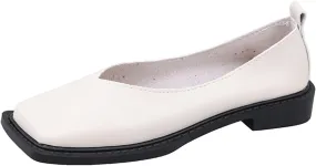 Women's Slip On Square Toe Flat Mary Jane Shoes Comfortable Leather Non-Slip Soft Sole Loafers Outdoor Lightweight Casual Ballet Flat Shoes