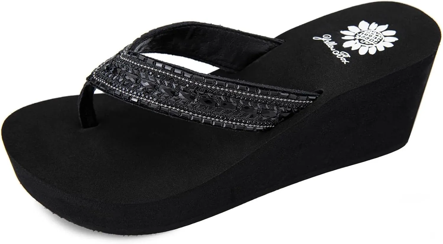 Yellow Box Women's Emmil Wedge Sandal, Round Toe, Medium-High 2.5 Inch Heel, 0.75 Inch Platform Comfortable Flip-Flop