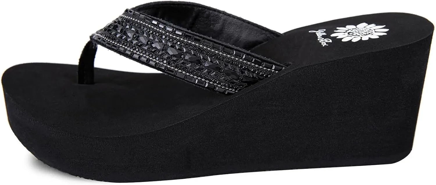 Yellow Box Women's Emmil Wedge Sandal, Round Toe, Medium-High 2.5 Inch Heel, 0.75 Inch Platform Comfortable Flip-Flop