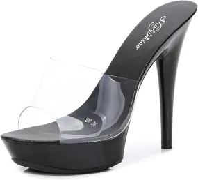 YIYA Women's High Heel Slides with Platform Clear Stiletto High Heels Sandals Peep Toe Dress Party Backless Shoes